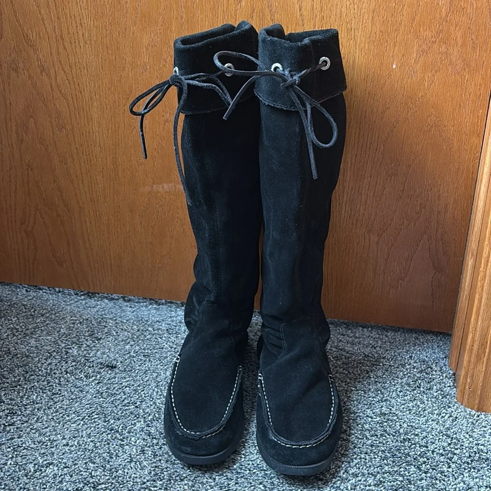 Sperry Top Sider Black Suede Knee-High mocassin Boots